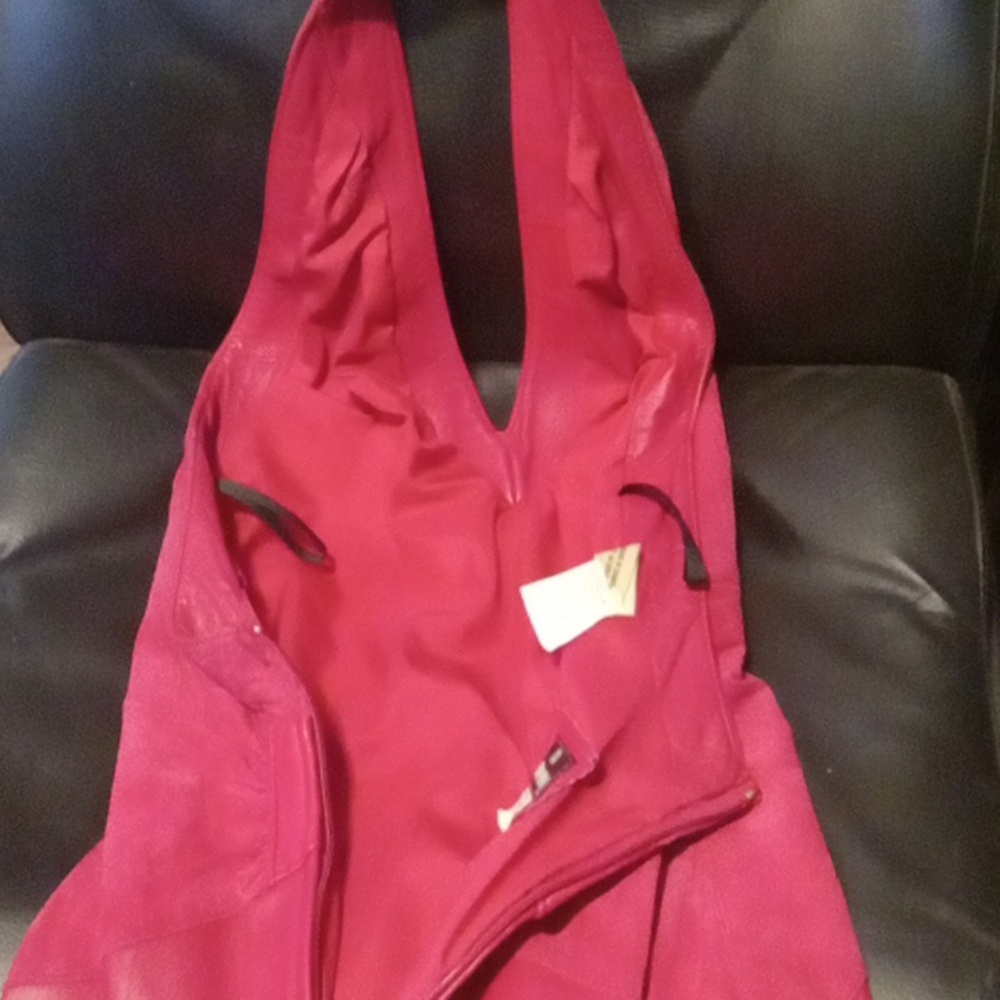 VINTAGE 80's Magenta Leather /Suede Dress - Picture 11 of 13